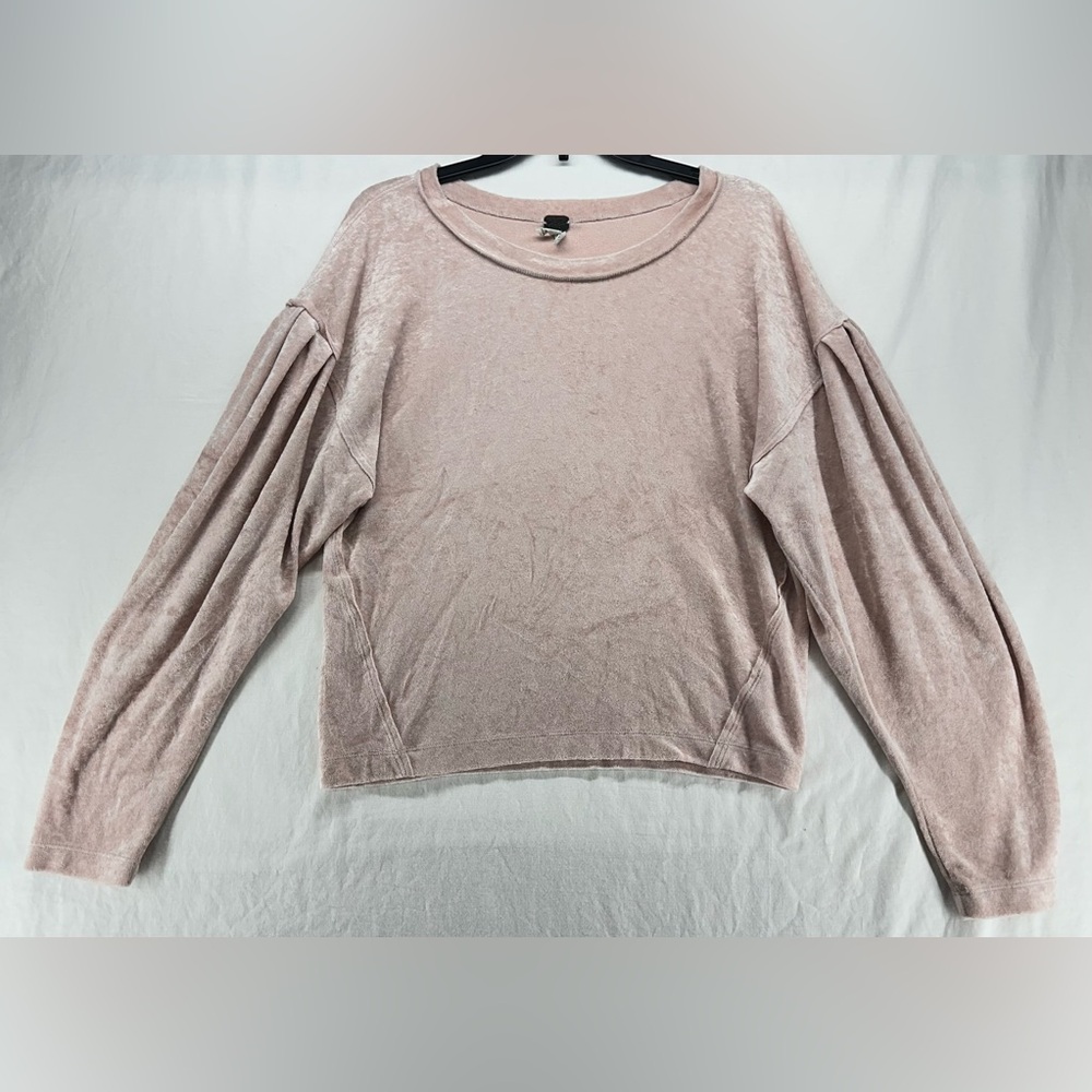 We The Free Pink Crushed Velvet Long Balloon Sleeve Sweatshirt Size Small